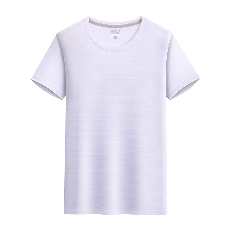 Summer Silk Short Sleeve Round Neck Sports Quick Drying T-shirt White Shirt