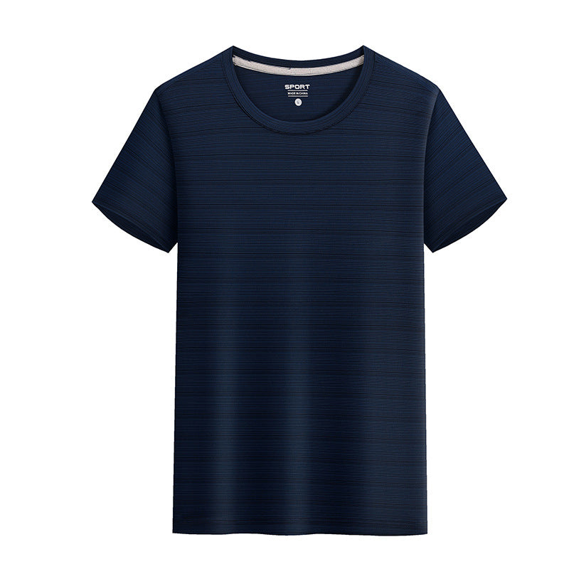 Summer Silk Short Sleeve Round Neck Sports Quick Drying T-shirt Navy Shirt