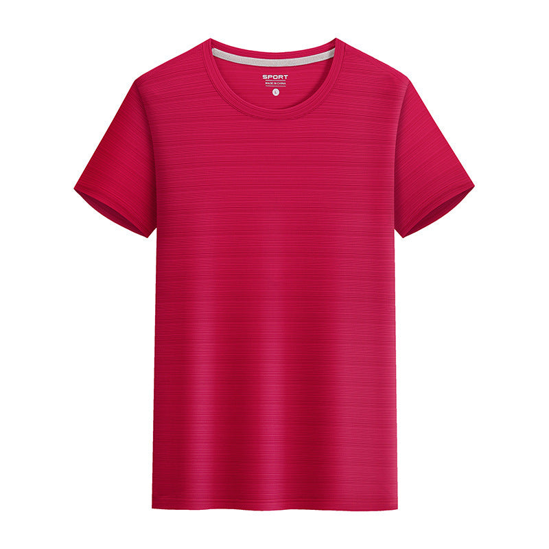 Summer Silk Short Sleeve Round Neck Sports Quick Drying T-shirt Red Shirt