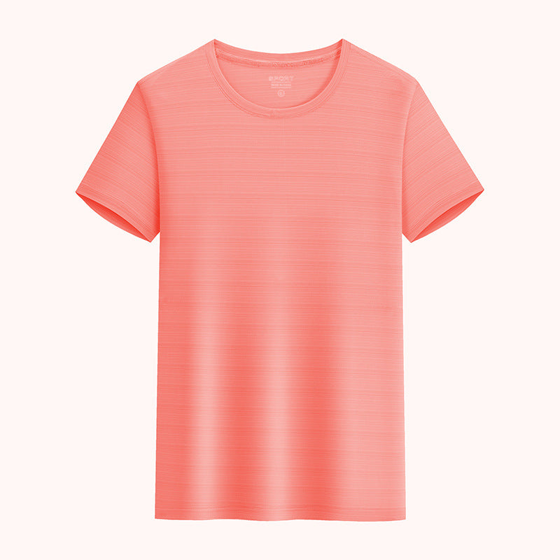 Summer Silk Short Sleeve Round Neck Sports Quick Drying T-shirt Pink Shirt