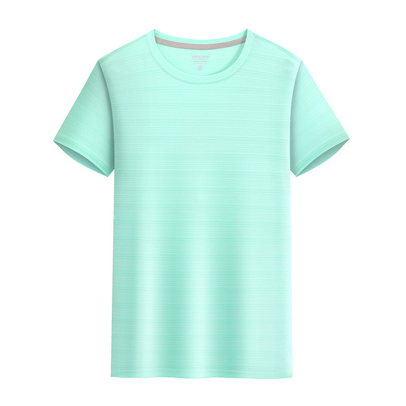 Summer Silk Short Sleeve Round Neck Sports Quick Drying T-shirt Aqua Blue Shirt