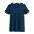 Summer Silk Short Sleeve Round Neck Sports Quick Drying T-shirt Ink Blue Shirt