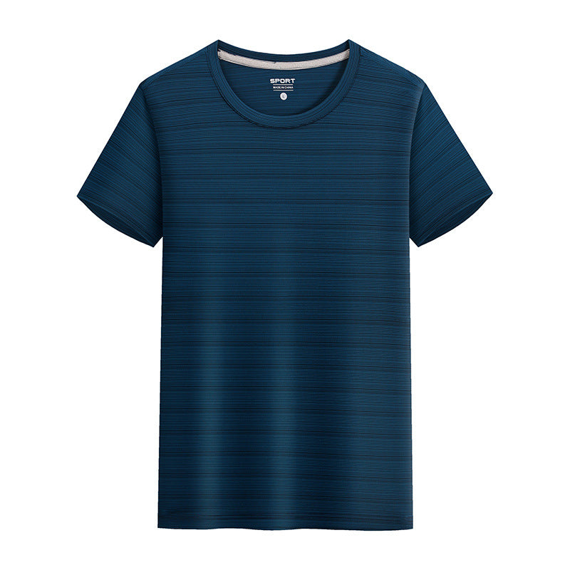 Summer Silk Short Sleeve Round Neck Sports Quick Drying T-shirt Ink Blue Shirt